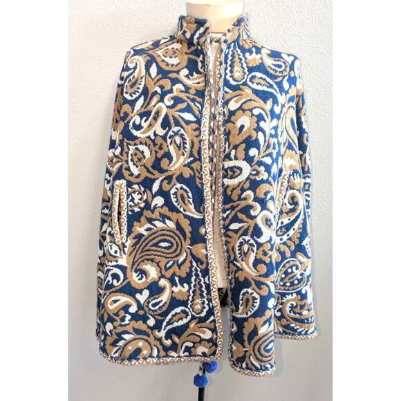 Vintage Handmade Reversible Baroque Tapestry Paisley Tie Neck Poncho One Size - Picture 2 of 4